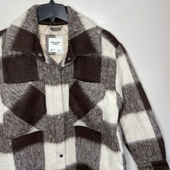ABERCROMBIE & FITCH Womens Winterized Wool-Blend Shirt Jacket NEW $180 Brown L - Picture 7 of 16